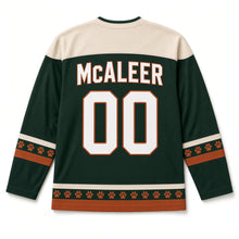 Load image into Gallery viewer, Irish Wolfhound St. Patrick's Day Hockey Jersey in Wolfhound Forest Green, back view with your name and number