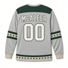 Load image into Gallery viewer, Irish Wolfhound St. Patrick's Day Hockey Jersey in Wolfhound Heather Grey, back view with your name and number