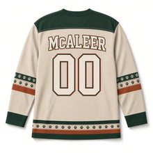 Load image into Gallery viewer, Irish Wolfhound St. Patrick's Day Hockey Jersey in Wolfhound Oatmeal, back view with your name and number