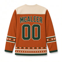 Load image into Gallery viewer, Irish Wolfhound St. Patrick's Day Hockey Jersey in Wolfhound Rust, back view with your name and number