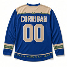 Load image into Gallery viewer, Kingfisher River Reed St. Patrick's Day Hockey Jersey in Kingfisher Cobalt Blue, back view with your name and number
