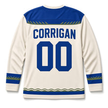 Load image into Gallery viewer, Kingfisher River Reed St. Patrick's Day Hockey Jersey in Kingfisher Cream, back view with your name and number