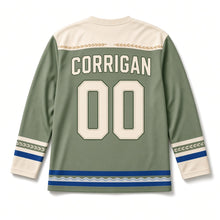 Load image into Gallery viewer, Kingfisher River Reed St. Patrick's Day Hockey Jersey in Kingfisher Reed Green, back view with your name and number