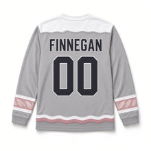 Load image into Gallery viewer, Lough Swans St. Patrick's Day Hockey Jersey in Swans Dove Grey, back view with your name and number