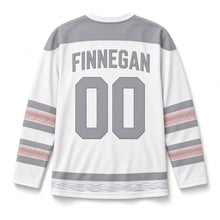 Load image into Gallery viewer, Lough Swans St. Patrick's Day Hockey Jersey in Swans Pearl White, back view with your name and number