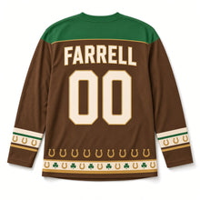 Load image into Gallery viewer, Lucky Horseshoe St. Patrick's Day Hockey Jersey in Horseshoe Saddle Brown, back view with your name and number