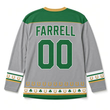 Load image into Gallery viewer, Lucky Horseshoe St. Patrick's Day Hockey Jersey in Horseshoe Heather Grey, back view with your name and number