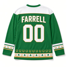 Load image into Gallery viewer, Lucky Horseshoe St. Patrick's Day Hockey Jersey in Horseshoe Kelly Green, back view with your name and number