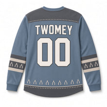 Load image into Gallery viewer, Lucky Wishbone St. Patrick's Day Hockey Jersey in Wishbone Dusty Blue, back view with your name and number