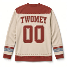 Load image into Gallery viewer, Lucky Wishbone St. Patrick's Day Hockey Jersey in Wishbone Oatmeal, back view with your name and number