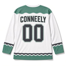 Load image into Gallery viewer, Puffin Sea Rocks St. Patrick's Day Hockey Jersey in Puffin White, back view with your name and number