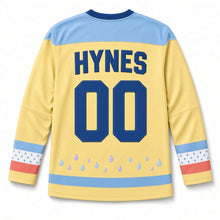 Load image into Gallery viewer, Rainbow Umbrella Shower St. Patrick's Day Hockey Jersey in Umbrella Butter Yellow, back view with your name and number