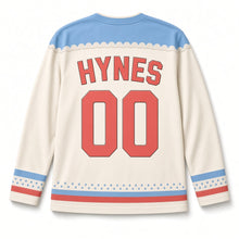 Load image into Gallery viewer, Rainbow Umbrella Shower St. Patrick's Day Hockey Jersey in Umbrella Cloud Cream, back view with your name and number