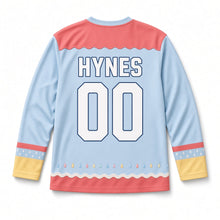 Load image into Gallery viewer, Rainbow Umbrella Shower St. Patrick's Day Hockey Jersey in Umbrella Sky Blue, back view with your name and number
