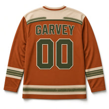 Load image into Gallery viewer, Red Deer Glen St. Patrick's Day Hockey Jersey in Glen Bracken Rust, back view with your name and number