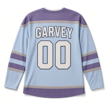 Load image into Gallery viewer, Red Deer Glen St. Patrick's Day Hockey Jersey in Glen Mist Blue, back view with your name and number