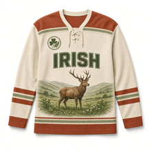 Load image into Gallery viewer, Red Deer Glen St. Patrick's Day Hockey Jersey in Glen Oatmeal, front view – custom name and number