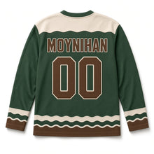 Load image into Gallery viewer, Riverbank Otter St. Patrick's Day Hockey Jersey in Otter Fern Green, back view with your name and number