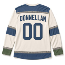 Load image into Gallery viewer, Round Tower St. Patrick's Day Hockey Jersey in Tower Cream, back view with your name and number