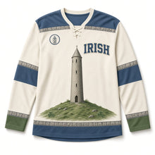 Load image into Gallery viewer, Round Tower St. Patrick's Day Hockey Jersey in Tower Cream, front view – custom name and number