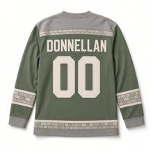 Load image into Gallery viewer, Round Tower St. Patrick's Day Hockey Jersey in Tower Moss Green, back view with your name and number