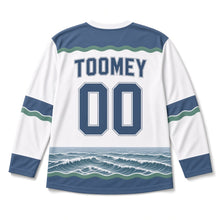 Load image into Gallery viewer, Sea Cliffs Lighthouse St. Patrick's Day Hockey Jersey in Coast White, back view with your name and number