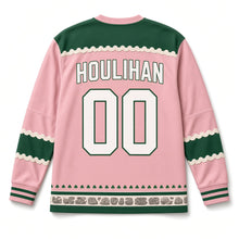 Load image into Gallery viewer, Spring Lambs St. Patrick's Day Hockey Jersey in Lambs Blossom Pink, back view with your name and number