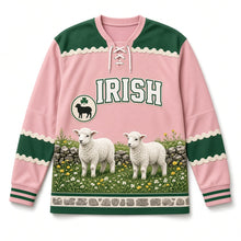 Load image into Gallery viewer, Spring Lambs St. Patrick's Day Hockey Jersey in Lambs Blossom Pink, front view – custom name and number