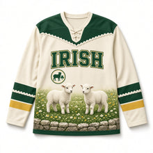 Load image into Gallery viewer, Spring Lambs St. Patrick's Day Hockey Jersey in Lambs Wool Cream, front view – custom name and number