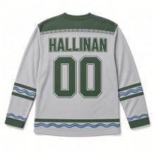 Load image into Gallery viewer, Stone Arch Bridge St. Patrick's Day Hockey Jersey in Bridge Mist Grey, back view with your name and number