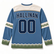 Load image into Gallery viewer, Stone Arch Bridge St. Patrick's Day Hockey Jersey in Bridge River Blue, back view with your name and number
