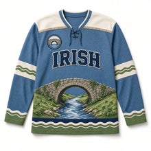 Load image into Gallery viewer, Stone Arch Bridge St. Patrick's Day Hockey Jersey in Bridge River Blue, front view – custom name and number