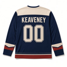 Load image into Gallery viewer, Swallows on a Wire St. Patrick's Day Hockey Jersey in Swallow Dusk Navy, back view with your name and number