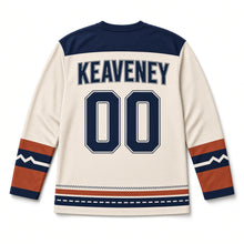 Load image into Gallery viewer, Swallows on a Wire St. Patrick's Day Hockey Jersey in Swallow Oatmeal, back view with your name and number