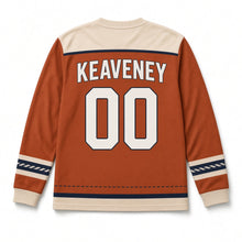 Load image into Gallery viewer, Swallows on a Wire St. Patrick's Day Hockey Jersey in Swallow Rust, back view with your name and number