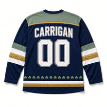 Load image into Gallery viewer, Thatched Cottage St. Patrick's Day Hockey Jersey in Cottage Navy, back view with your name and number