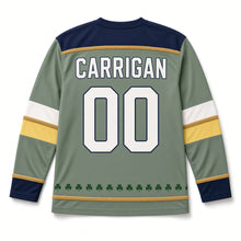 Load image into Gallery viewer, Thatched Cottage St. Patrick's Day Hockey Jersey in Cottage Sage, back view with your name and number