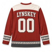 Load image into Gallery viewer, Tin Whistle St. Patrick's Day Hockey Jersey in Whistle Brick Red, back view with your name and number