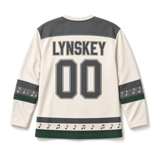 Load image into Gallery viewer, Tin Whistle St. Patrick's Day Hockey Jersey in Whistle Ivory, back view with your name and number
