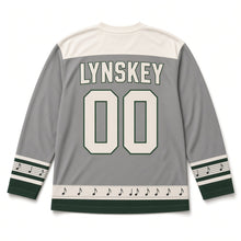 Load image into Gallery viewer, Tin Whistle St. Patrick's Day Hockey Jersey in Whistle Pewter Grey, back view with your name and number