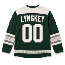 Load image into Gallery viewer, Tin Whistle St. Patrick's Day Hockey Jersey in Whistle Pine Green, back view with your name and number