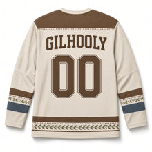 Load image into Gallery viewer, Wren on Holly Hedge St. Patrick's Day Hockey Jersey in Wren Oatmeal, back view with your name and number