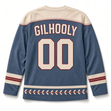 Load image into Gallery viewer, Wren on Holly Hedge St. Patrick's Day Hockey Jersey in Wren Slate Blue, back view with your name and number