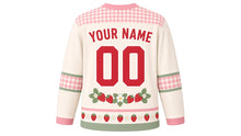 Load image into Gallery viewer, Strawberry Patch Picnic Original Hockey Jersey in Picnic Cream, back view with your name and number – gingham-check yoke and sleeve bands