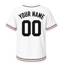 Load image into Gallery viewer, Street Tacos Milwaukee Baseball Jersey in Tortilla White, back view with your name and number – custom block name and number with zigzag sleeves