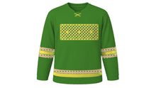 Load image into Gallery viewer, Sukkot Original Hockey Jersey in Palm Green, front view with woven palm-frond and leaf chest band – custom name and number