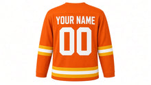 Load image into Gallery viewer, Summer Solstice Original Hockey Jersey in Orange, back view with your name and number