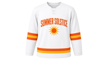 Load image into Gallery viewer, Summer Solstice Original Hockey Jersey in White, front view – custom name and number