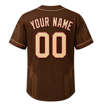 Load image into Gallery viewer, Supper Club Old Fashioned Milwaukee Baseball Jersey in Walnut Paneling Brown, back view with your name and number – art-deco neon and wood-grain trim on sleeves