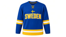 Load image into Gallery viewer, Sweden Original Hockey Jersey in Blue, front view – custom name and number